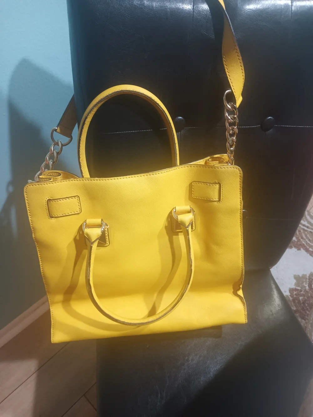 Michael Kors Yellow Studded Satchel with Gold Hardware